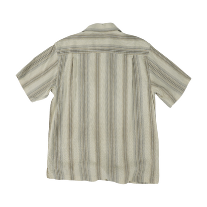 Beige Striped Short Sleeve Button Down