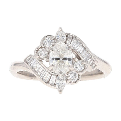 1.00 Ct Platinum Round, Baguette, And Oval Center Diamond Engagement Ring