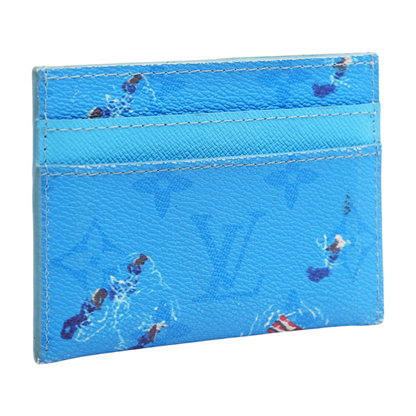 Pool Blue Double Card Holder in Colored Monogram Canvas