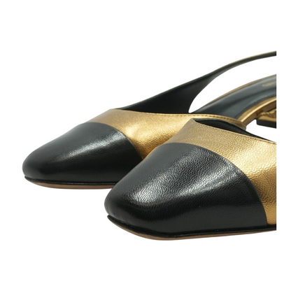 Cecile Slingback Pumps in Metallic Gold and Black Toe Block
