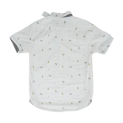 White Print Short Sleeve Button Down