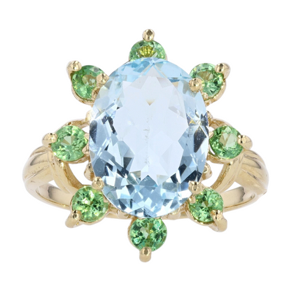 14K Yellow Gold Synthetic Aquamarine Statement Ring