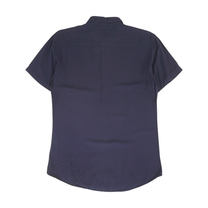 Navy Solid Short Sleeve Button Down