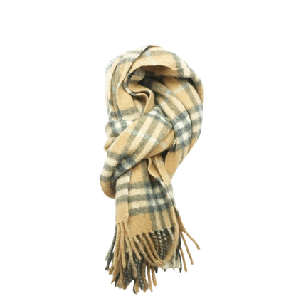 Beige Check Cashmere Fringe Scarf