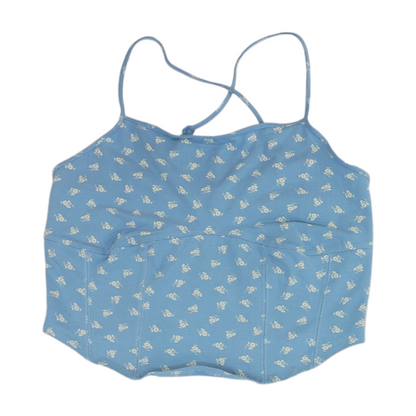Blue Floral Cropped Blouse