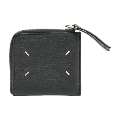 Four Stitches Zip Wallet in Black Leather