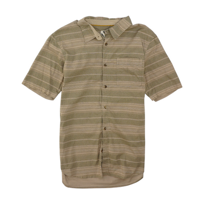 Beige Striped Short Sleeve Button Down
