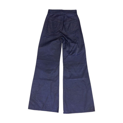 Blue Solid 100% Lamb Skin Le Palazzo Leather Pants