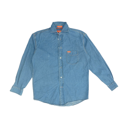 Blue Solid Long Sleeve Button Down