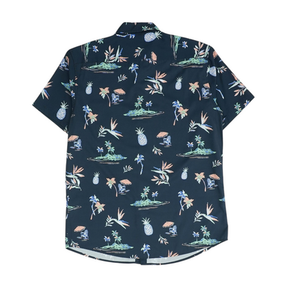 Navy Graphic Short Sleeve Button Down