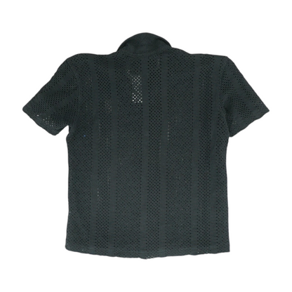 Black Solid Short Sleeve Button Down