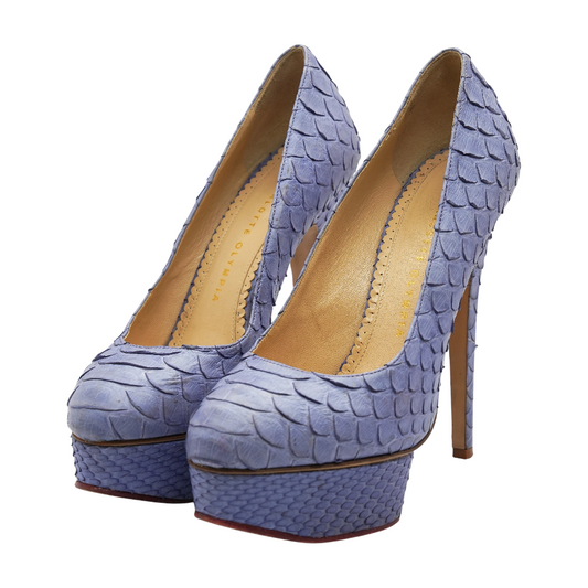 Blue Python Leather Embossed Priscilla Platform Pumps 140