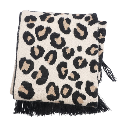 Beige Animal Print Acrylic Scarf