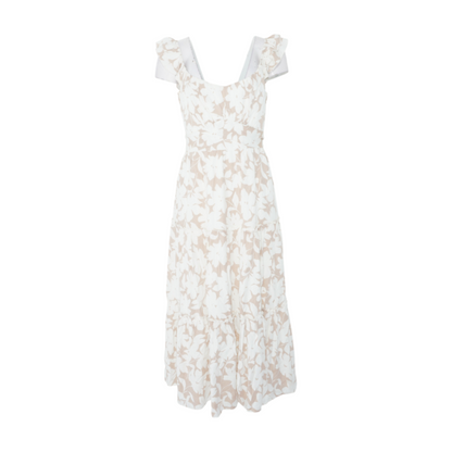 Beige Floral Midi Dress