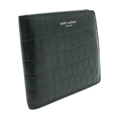 Black Paris East/West Wallet in Crocodile Embossed Leather
