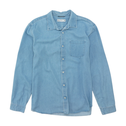 Blue Solid Long Sleeve Button Down