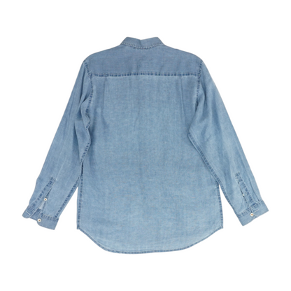 Blue Solid Long Sleeve Button Down