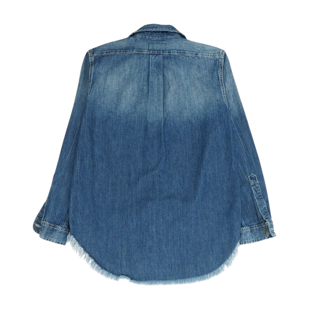 Blue Solid Long Sleeve Button Down