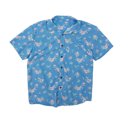 Blue Floral Short Sleeve Button Down