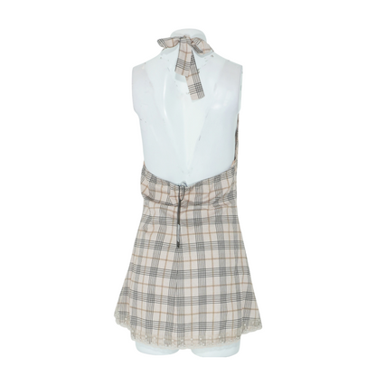 Beige Plaid Mini Dress