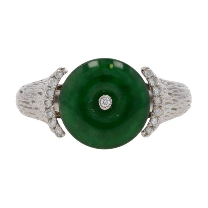 18K White Gold Jade Halo With Bezel Set Diamond Cocktail Ring