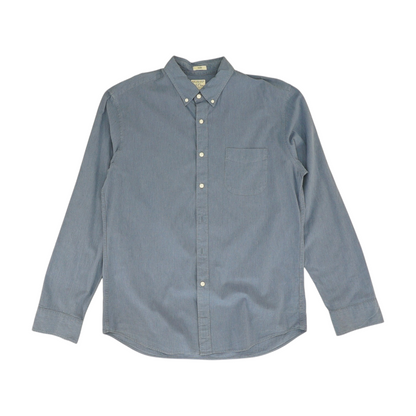 Blue Solid Long Sleeve Button Down