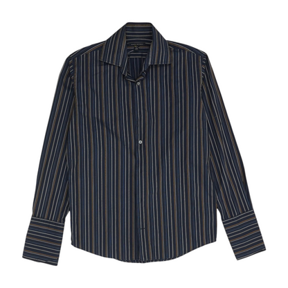 Navy Striped Long Sleeve Button Down