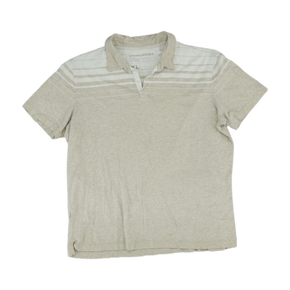 Beige Striped Short Sleeve Polo