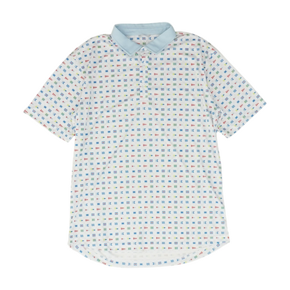 White Print Short Sleeve Polo