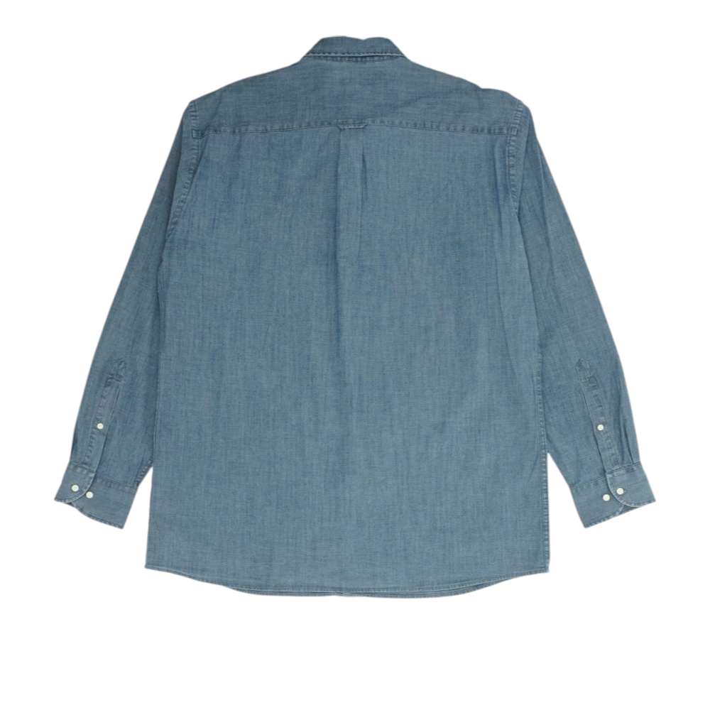 Blue Solid Long Sleeve Button Down