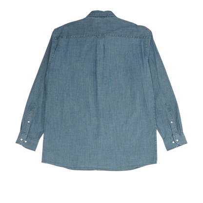 Blue Solid Long Sleeve Button Down