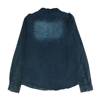Blue Solid Long Sleeve Button Down