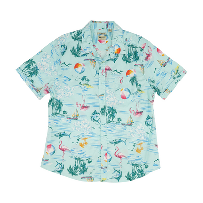 Blue Novelty Short Sleeve Button Down