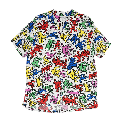 White Print Short Sleeve Button Down
