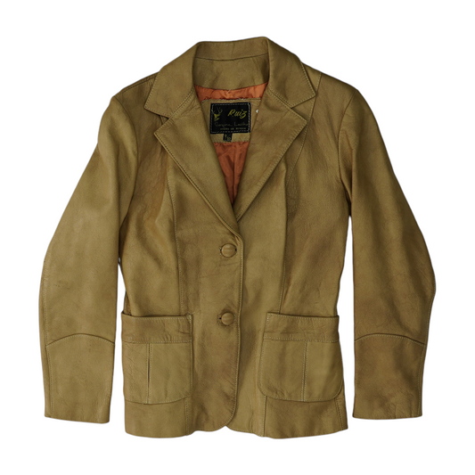 Tan Solid Leather Coat