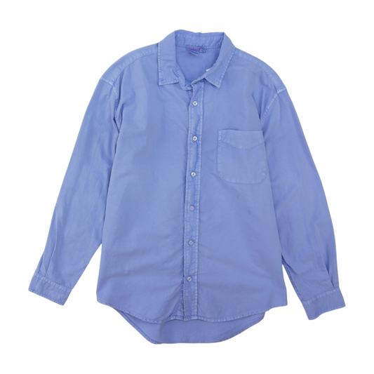 Blue Solid Long Sleeve Button Down