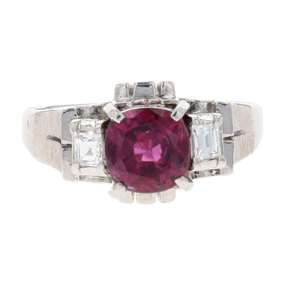 1.40 Ct Platinum Tourmaline With Diamond Accent Art Deco Style Cocktail Ring