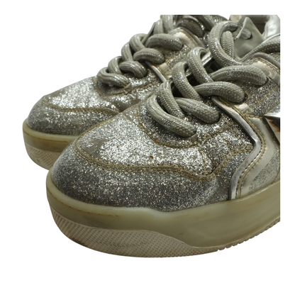 Silver One Stud Sneakers with Silver Glitter Finish