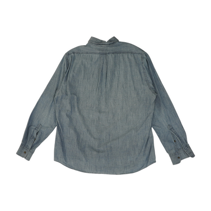 Blue Solid Long Sleeve Button Down