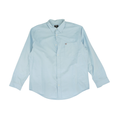 Blue Solid Long Sleeve Button Down