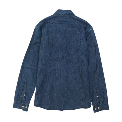 Blue Solid Long Sleeve Button Down