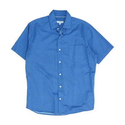 Blue Graphic Short Sleeve Button Down