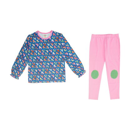 Blue Graphic Long Sleeve Set
