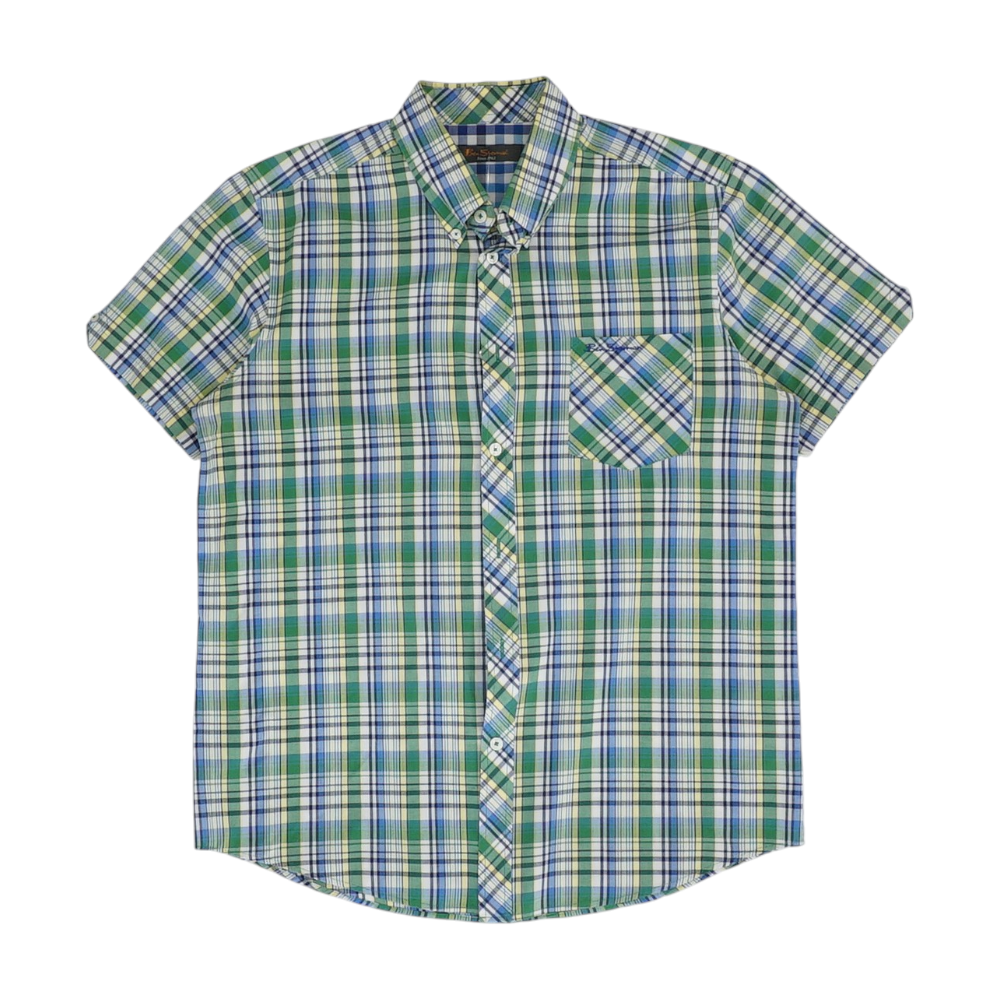 Green Plaid Short Sleeve Button Down
