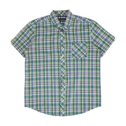 Green Plaid Short Sleeve Button Down