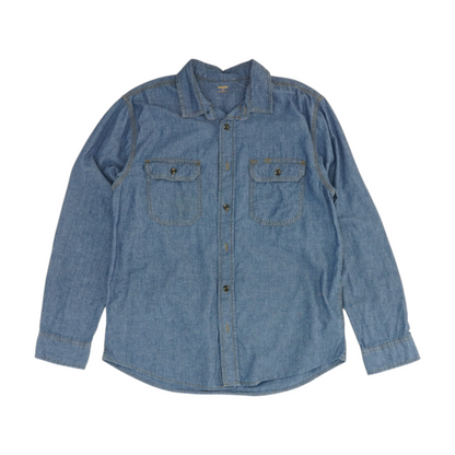 Blue Solid Long Sleeve Button Down