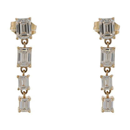 2 Ct 14K Gold Lab Grown Diamond Graduated Emerald Cut Drop Earrings