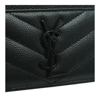 Cassandre Matelesse Card Case in Black Grain De Poudre Leather
