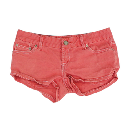 Red Solid Denim Shorts