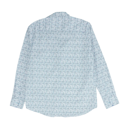 White Graphic Long Sleeve Button Down